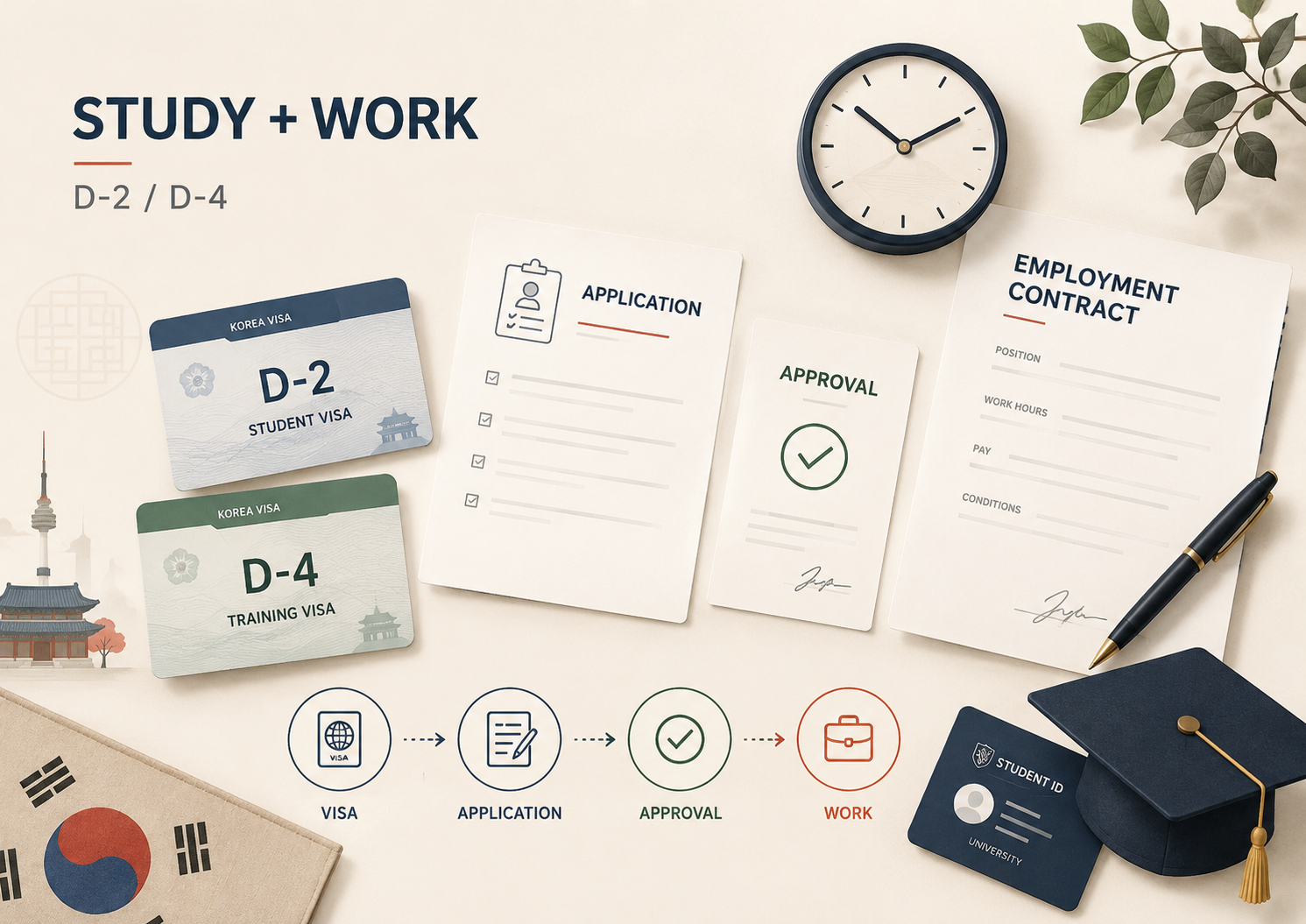 International student part-time work in Korea with D-2 and D-4 visa documents