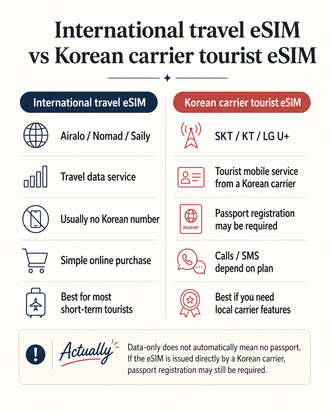 Comparison between international travel eSIM and Korean carrier tourist eSIM