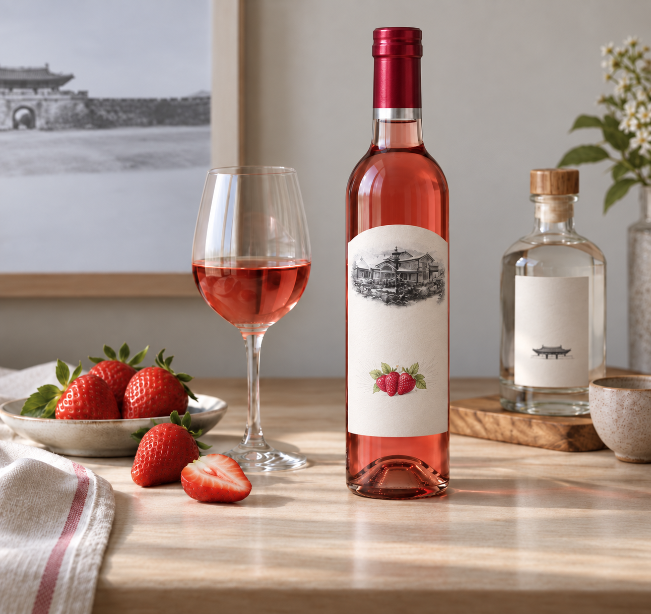 Bottle of Haemieupseong strawberry wine, a Korean regional specialty liquor legally classified as traditional Korean liquor