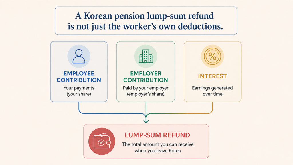 Korea pension refund includes employee contribution employer contribution and interest