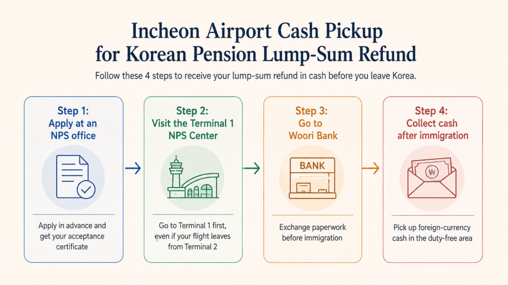 Incheon Airport Korea pension refund cash pickup process